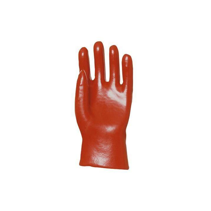 Lot 10 paires de gants PVC rouge enduit, mod&egrave;le standard, 27 cm