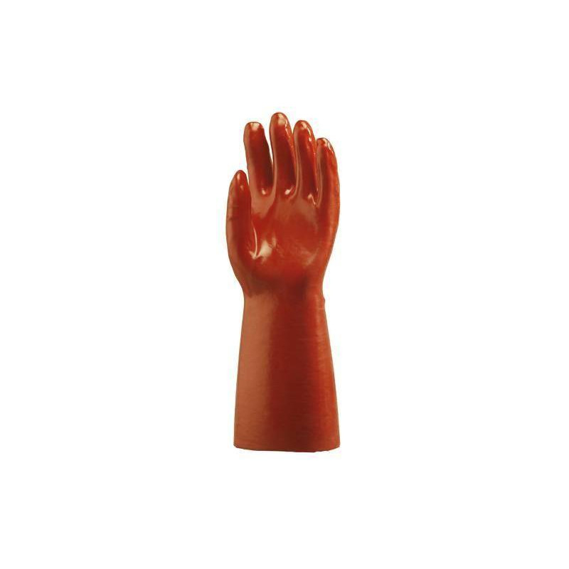 Lot 10 paires de gants PVC rouge enduit, modèle standard, 40 cm