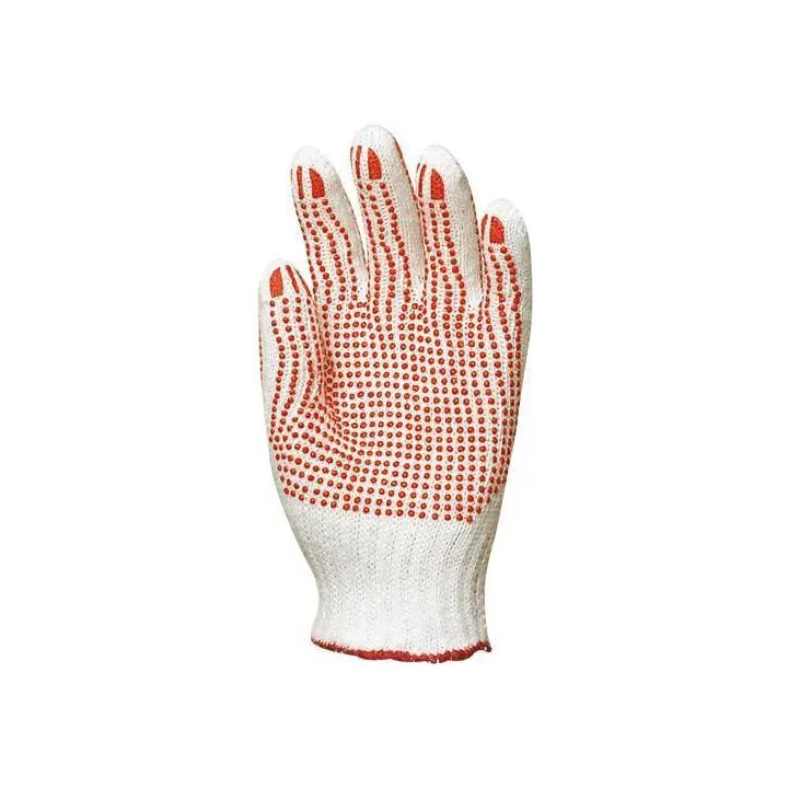 Lot 12 paires de gants polyester / coton tricot&eacute; avec picots rouges sur les 2 faces