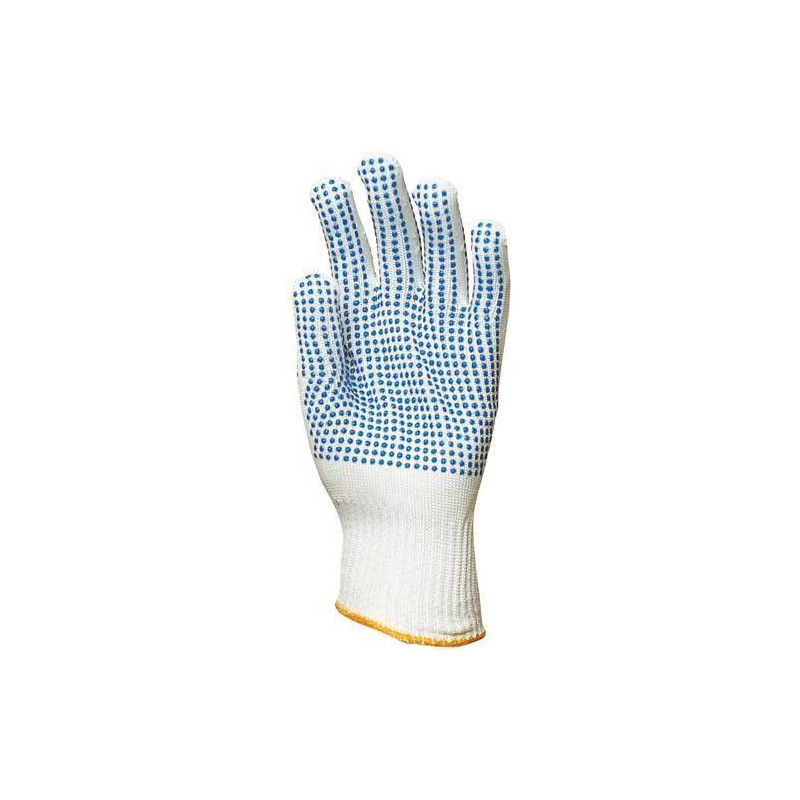 Lot 10 paires de gants polyamide tricoté, picots bleus 2 faces Lot 10 paires de gants polyamide tricoté, picots bleus 2 faces