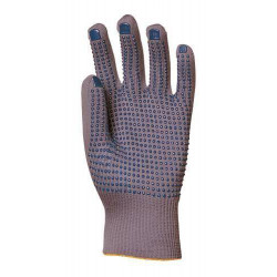 Lot 12 paires de gants nylon gris tricoté, picots bleus 1 face
