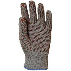 Lot 12 paires de gants nylon gris tricoté, picots rouges 2 faces