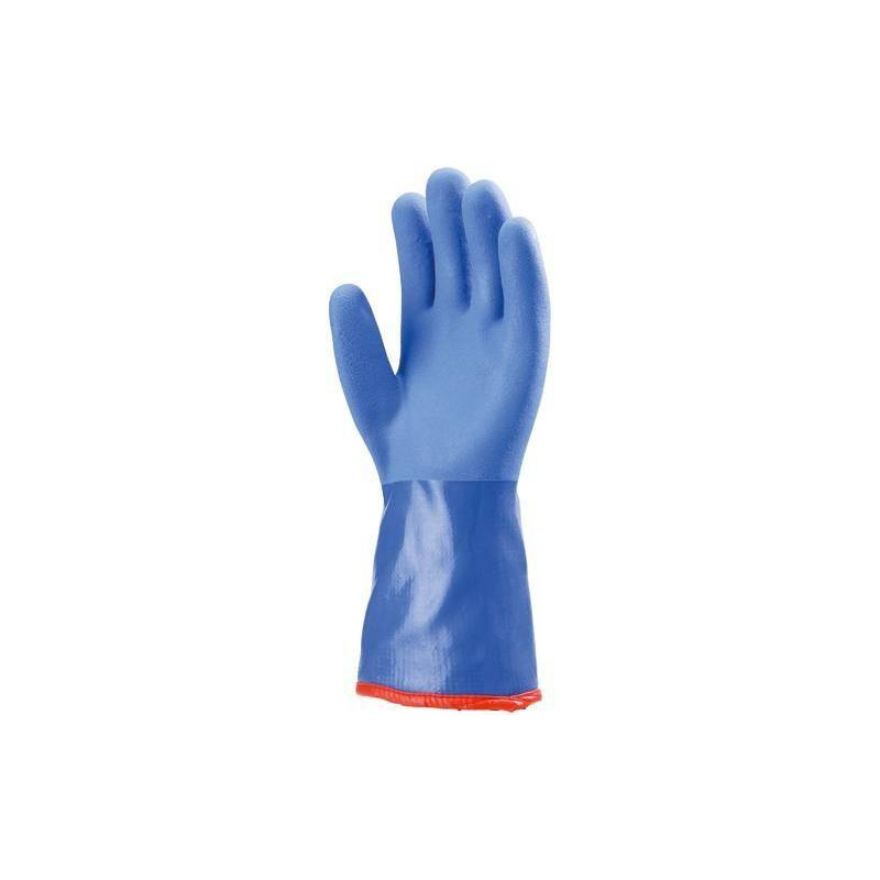 Lot 10 paires de gants PVC bleu anti-froid, 35 cm, doublure amovible