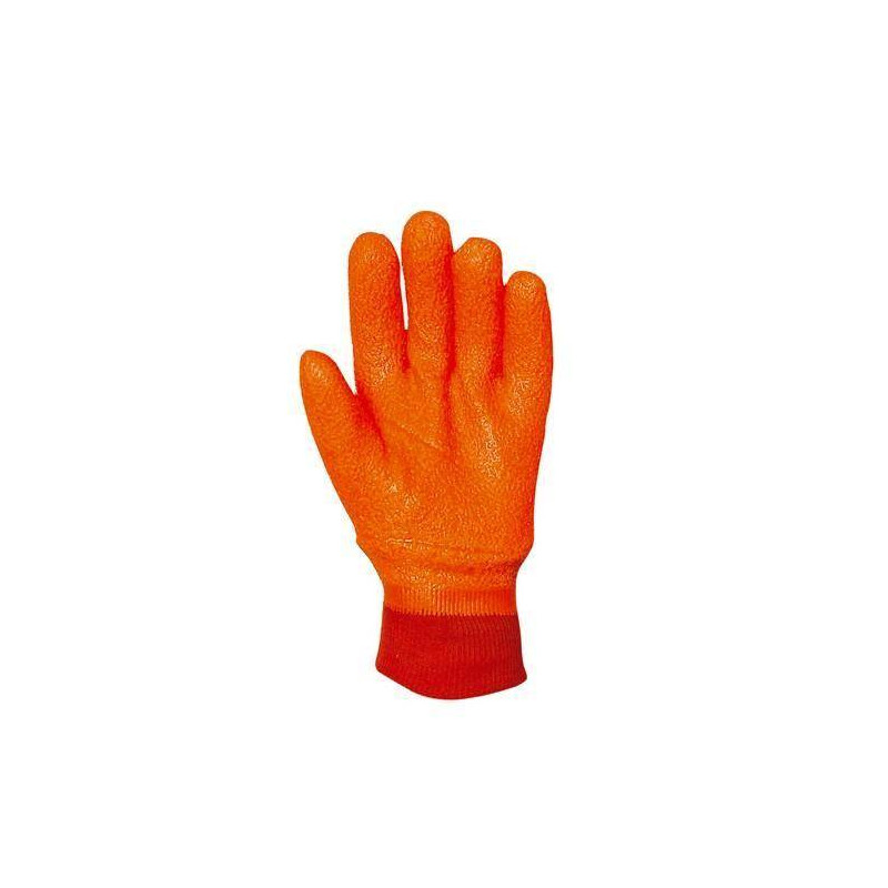Lot 6 paires de gants PVC anti-froid orange fluo, poignet tricot, mousse intérieure