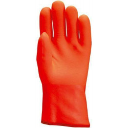 Lot 6 paires de gants PVC anti-froid orange fluo, manchette, mousse intérieure