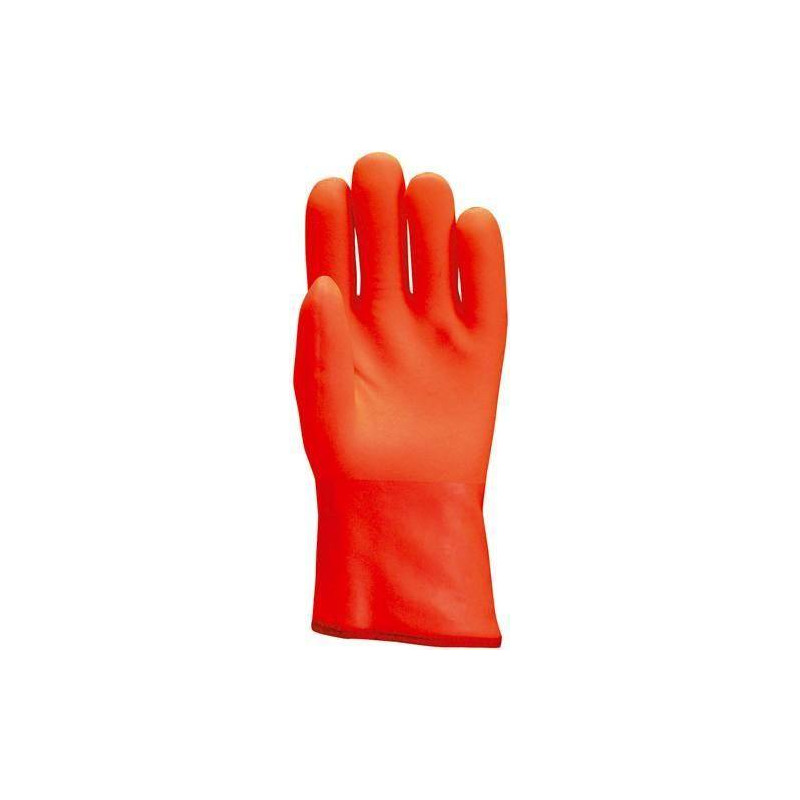 Lot 6 paires de gants PVC anti-froid orange fluo, manchette, mousse intérieure