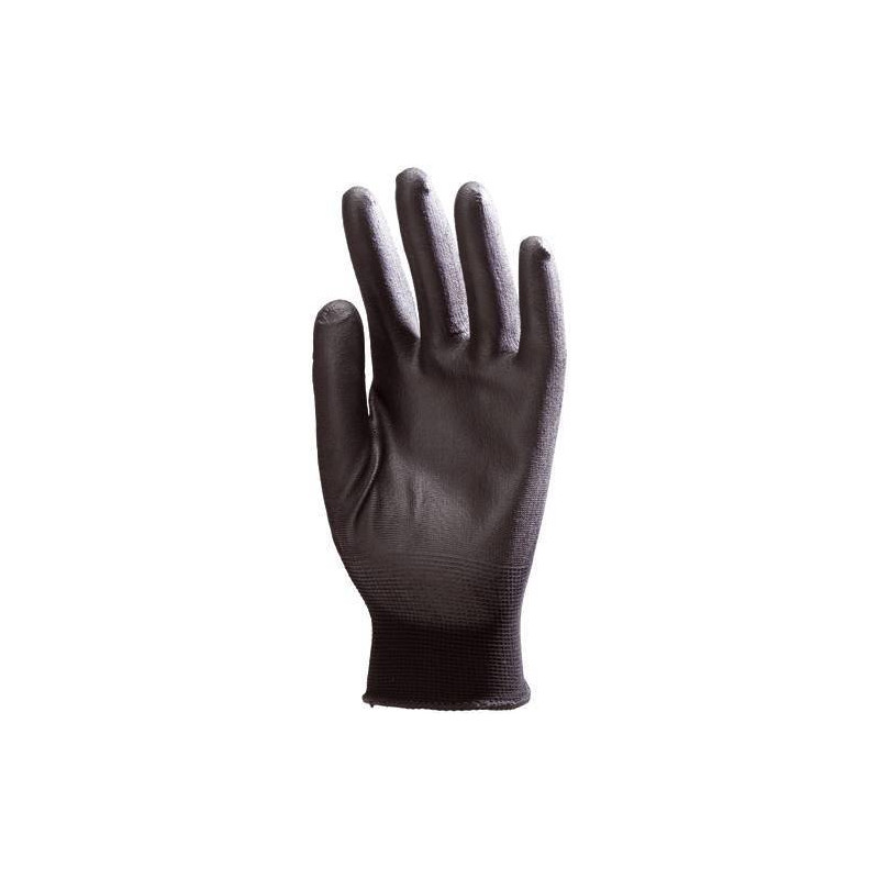 Lot 10 paires de gants polyamide noir, paume enduit PU noir