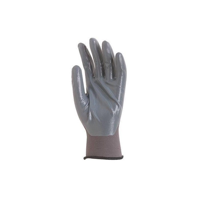 Lot 10 paires de gants polyamide gris, paume enduit Nitrile gris