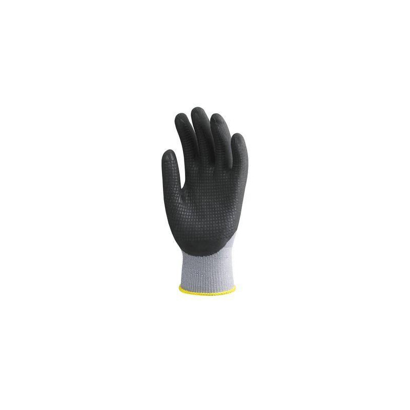 Lot 10 paires de gants polyam. gris, paume end. polyurét. resp. noir, picots Nitrile noirs