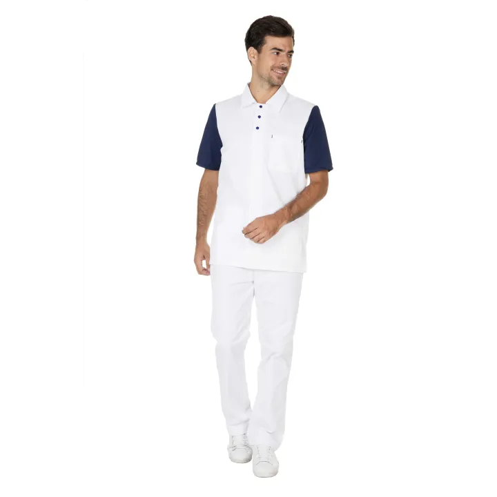 Tunique m&eacute;dicale homme manches courtes PAUL blanc marine
