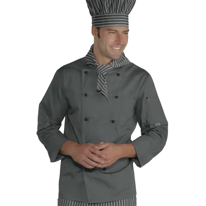 Veste de cuisine homme manches longues ROMA grise