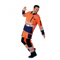 Pantalon de travail haute visibilité poches genoux ROADY orange/marine