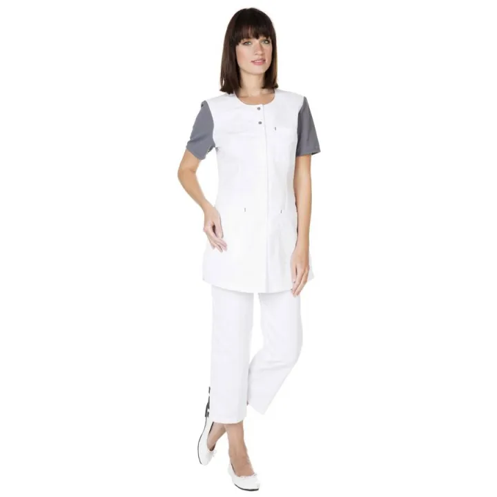 Tunique m&eacute;dicale femme manches courtes PAULA Gris blanc