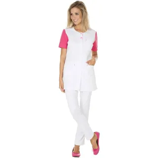 Tunique m&eacute;dicale femme manches courtes PAULA Blanc Framboise