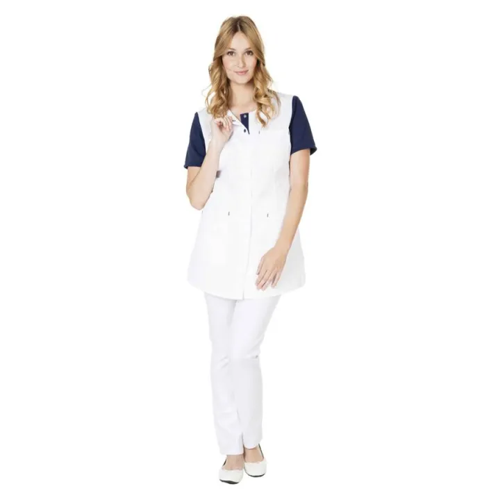 Tunique m&eacute;dicale femme manches courtes PAULA Blanc Marine