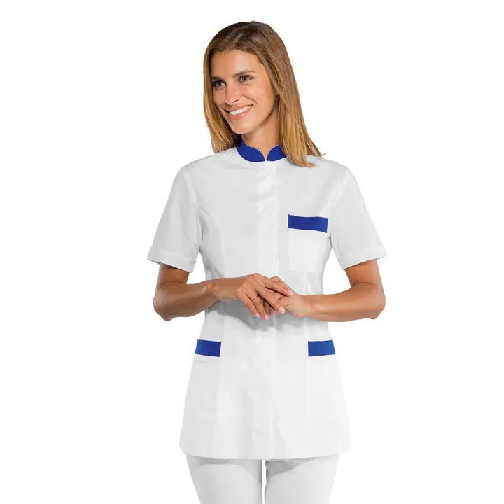 Tunique m&eacute;dicale manches courtes COSTA RICA Blanc Bleu