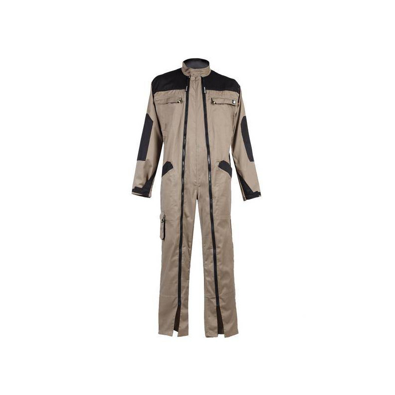 Combinaison de travail homme double zip SALVADOR Beige / Noir Face Combinaison de travail homme double zip SALVADOR Beige / Noir Face