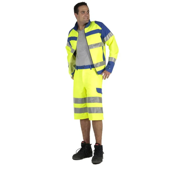 Bermuda de travail haute visibilit&eacute; FLUOPRO Jaune/Bleu Bugatti