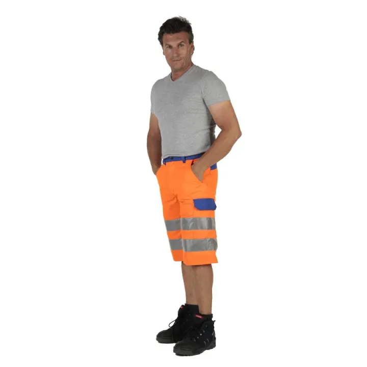 Bermuda de travail haute visibilit&eacute; FLUOPRO Orange/Bleu Bugatti