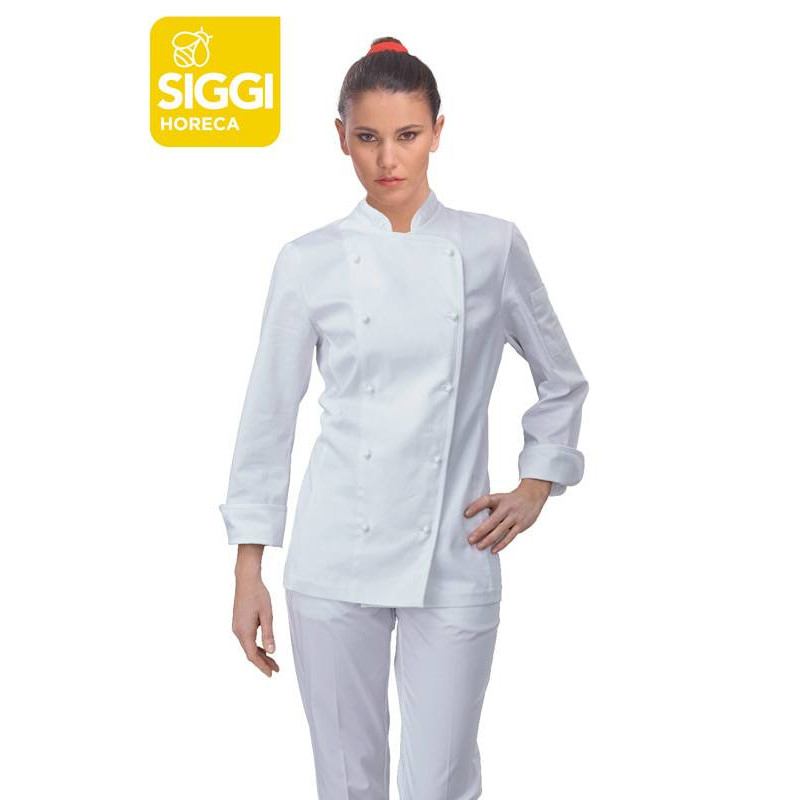 Veste de chef cuisinière manches longues AMABEL blanche