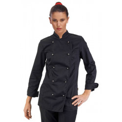 Veste de chef cuisinière manches longues AMABEL noire