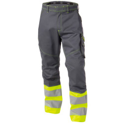 PHOENIX Pantalon de travail haute visibilité multipoches gris jaune