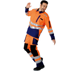 ROADY Pantalon de travail haute visibilité multipoche orange marine