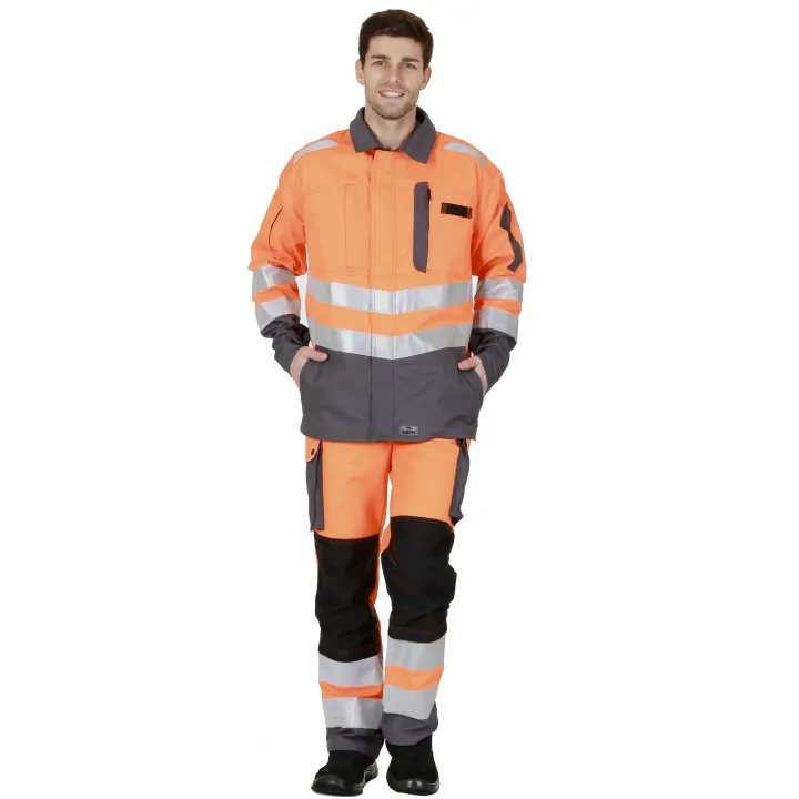 ROADY Veste de travail haute visibilit&eacute; polycoton orange gris