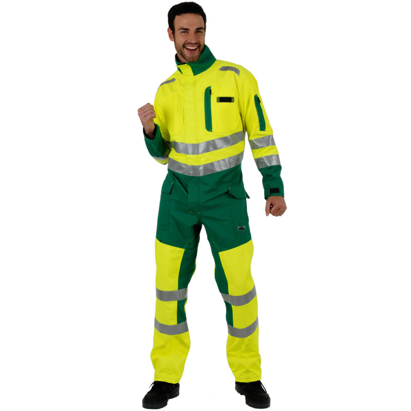 ROADY Combinaison de travail haute visibilité en polycoton jaune vert ROADY Combinaison de travail haute visibilité en polycoton jaune vert