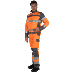 FLUOPRO Pantalon de travail homme haute visibilté ceinture élastiquée