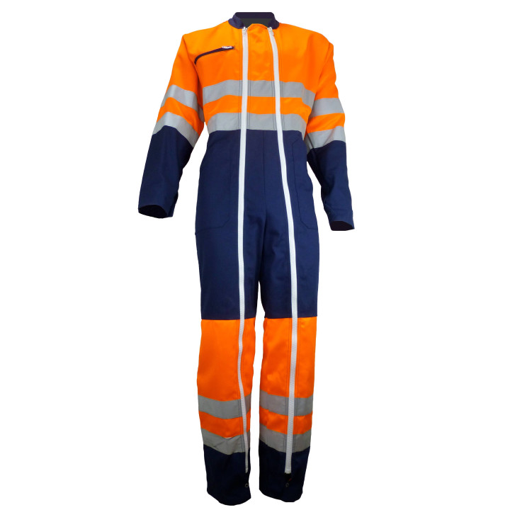 VISION 2 Combinaison haute visibilit&eacute; double zip marine orange