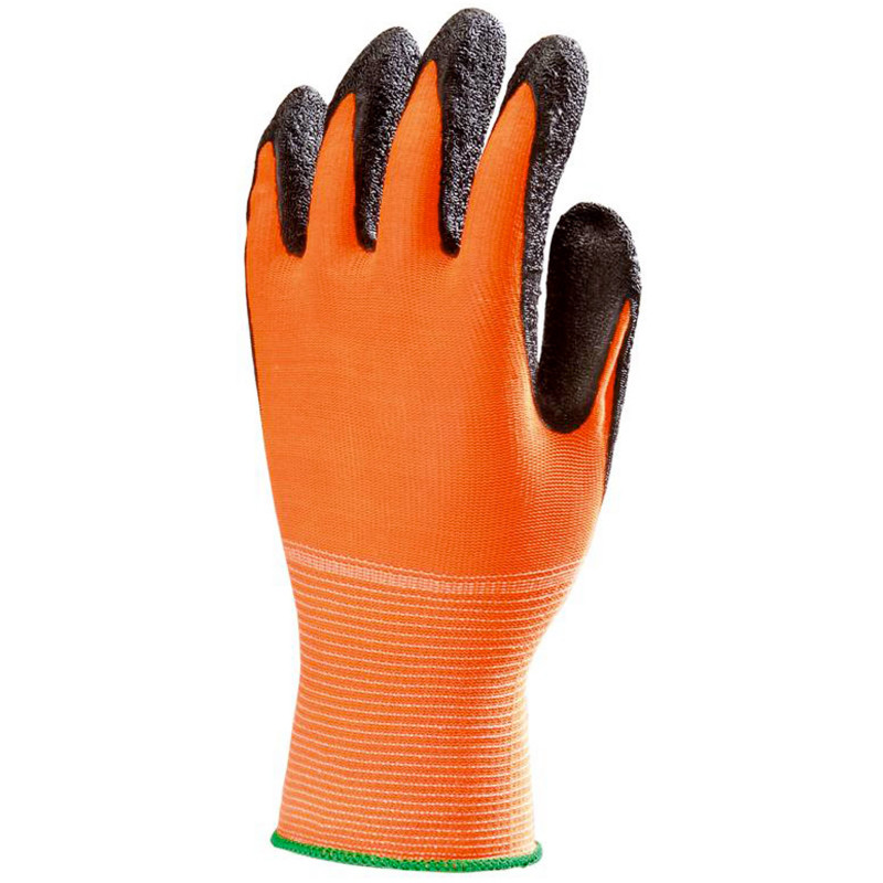 Lot de 10 paires de gants EUROFLEX haute visibilité nylon orange latex noir crêpé