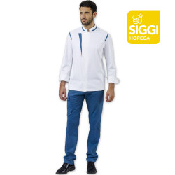 BEN Veste de cuisne homme manches longues blanc bleu