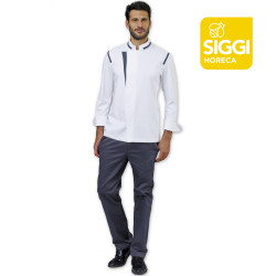 BEN Veste de cuisne homme manches longues blanc gris