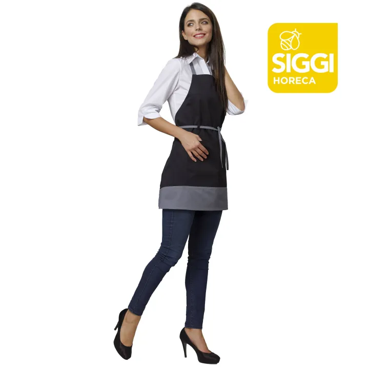 MIRIA Tablier de service femme &agrave; bevette polycoton noir gris