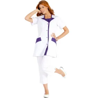 ROMMY Tunique m&eacute;dicale  femme manches courtes bi colores blanc violet