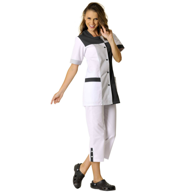 PERRINE Tunique medicale femme blanc charbon