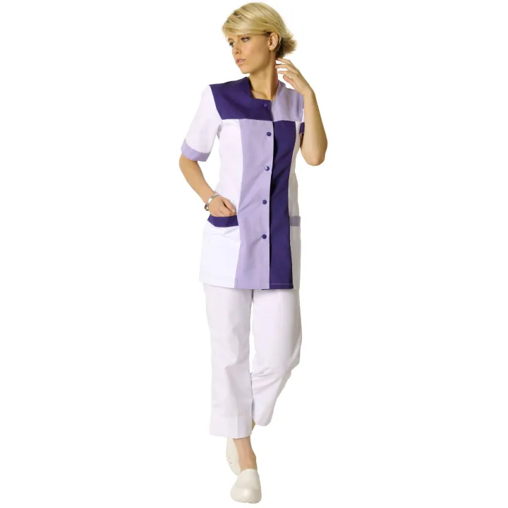 PERRINE Tunique medicale femme blanc purple