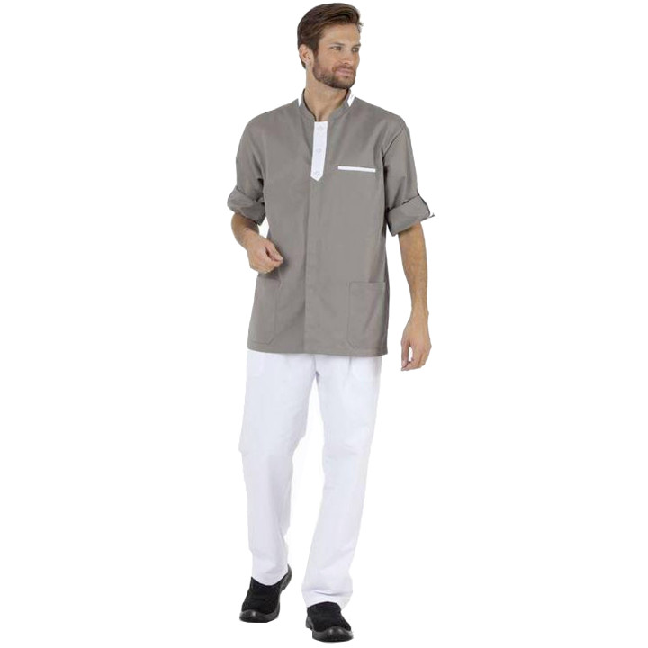 ALBAN Tunique m&eacute;dicale homme manches transformables taupe