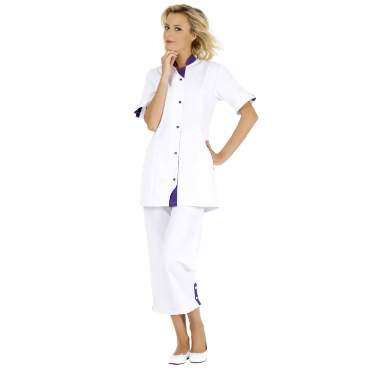CLOTHILDE TUNIQUE de travail manches courtes blanc purple