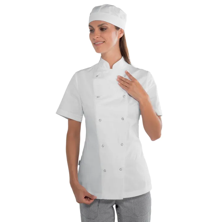 Veste de cuisine femme en coton &agrave; manches courtes