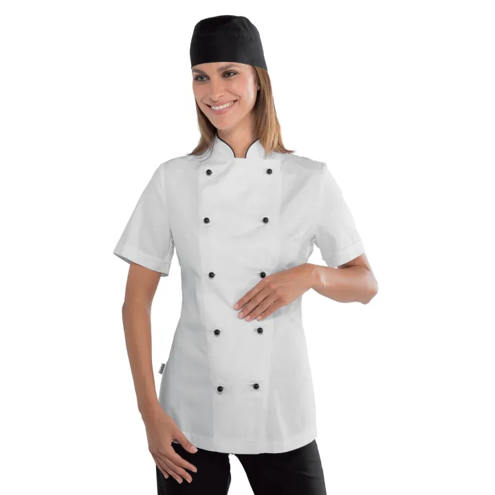 LADY GRANCHEF Veste de chef cuisini&egrave;re en coton &agrave; manches courtes
