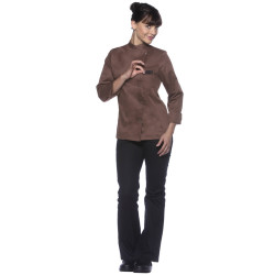 LARISSA Veste de cuisine femme manches longues marron