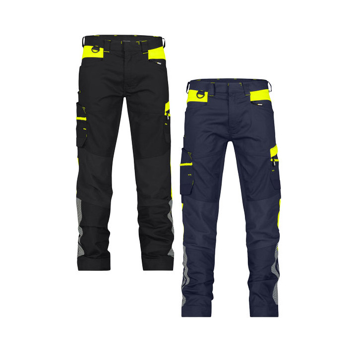 HONG KONG Pantalon De Travail Stretch Bleu Nuit / Jaune