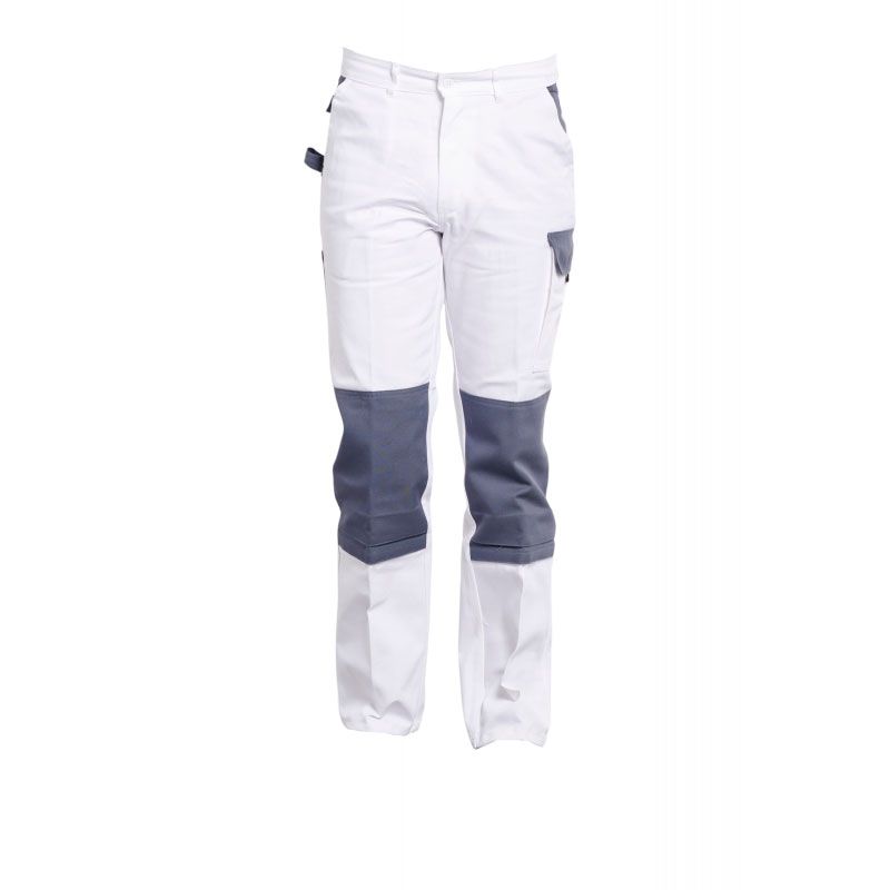 TYPHON Pantalon de travail Blanc/Gris poche genouillères