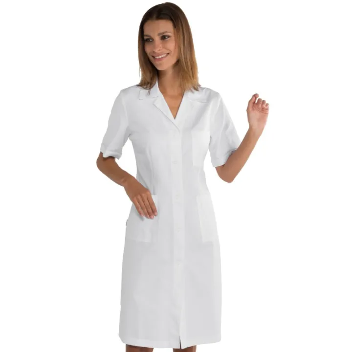 SATIN Blouse m&eacute;dicale femme manches courtes sans repassage