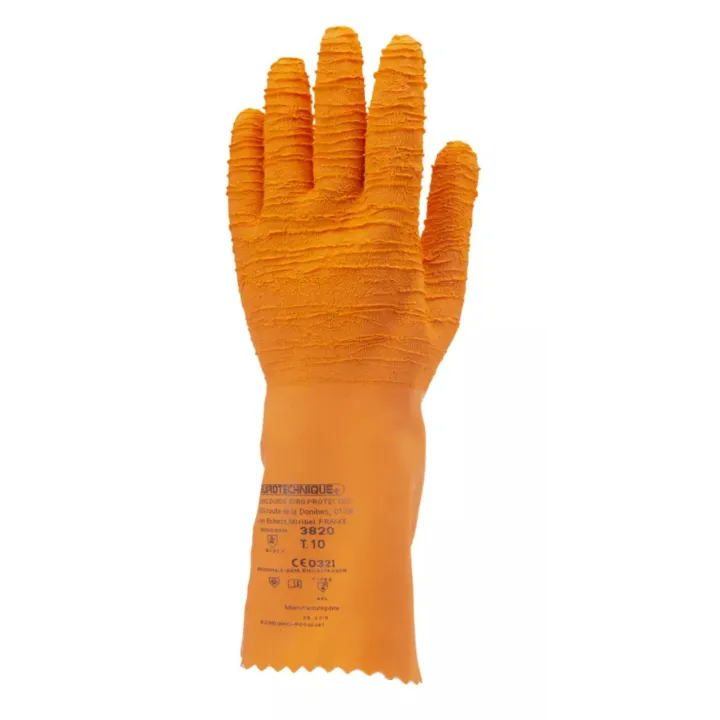 Gants latex cr&ecirc;p&eacute; orange lot de 12 paires