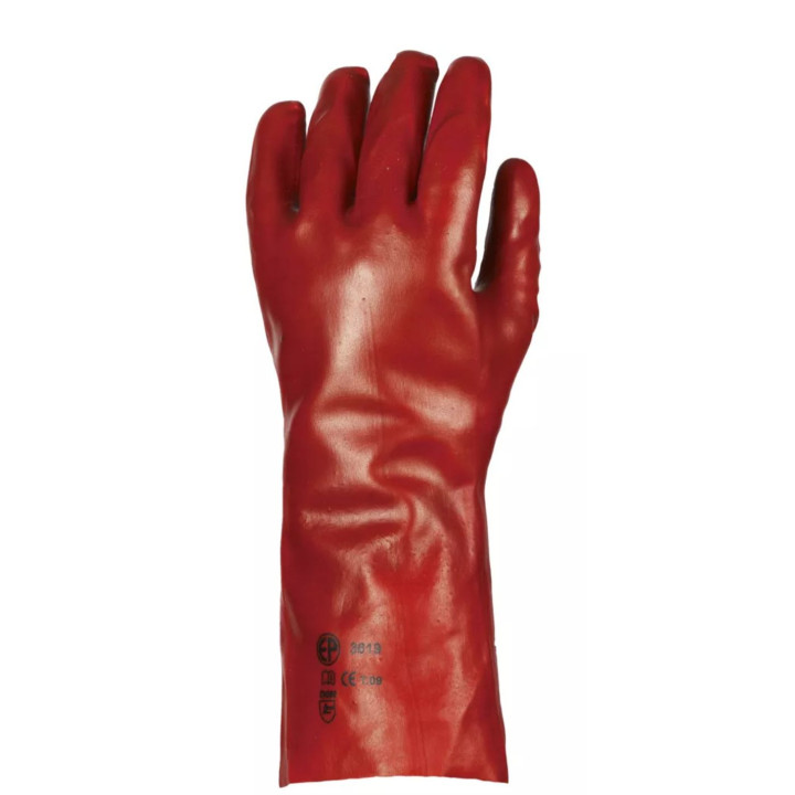 Lot 10 paires de gants PVC rouge enduit, mod&egrave;le standard, 36 cm