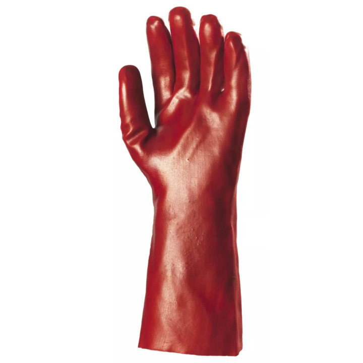 Lot 10 paires de gants PVC rouge enduit, mod&egrave;le standard, 36 cm