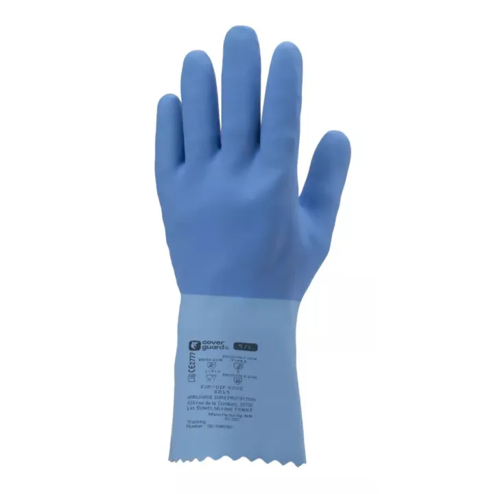 Lot 12 paires de gants latex sur jersey coton bleu, main adh&eacute;ris&eacute;e